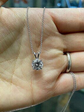 2 CT  Round Brilliant Cut GRA Lab Created 18 Inch Solid 14K White Gold Necklace